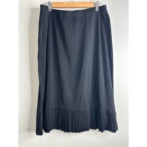 Misoook Midi Skirt Womens 1X (fits XL) Black Knit Pleated Hem Acrylic Slinky